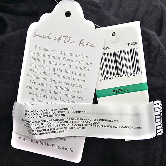 Band Of The Free Womans size L Black Long Sleeve Rib Knit Midi Sweater Dress NEW - Picture 7 of 8